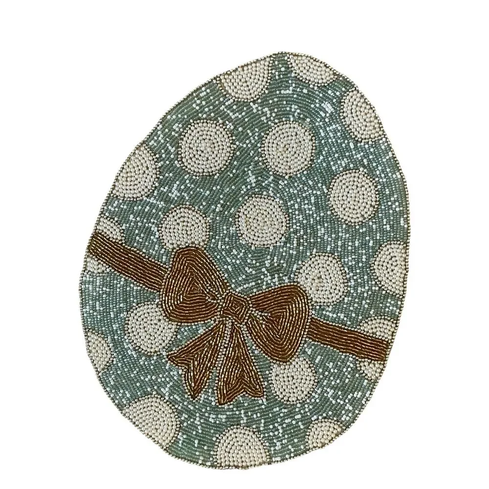 Cynthia Rowley Easter Egg Bow Beaded Placemat 15in Pastel Polka Dot New